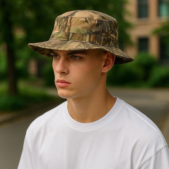 Vintage RealTree Camouflage Bucket Hat Outdoor Hunting Size L USA Made - Picture 2 of 14